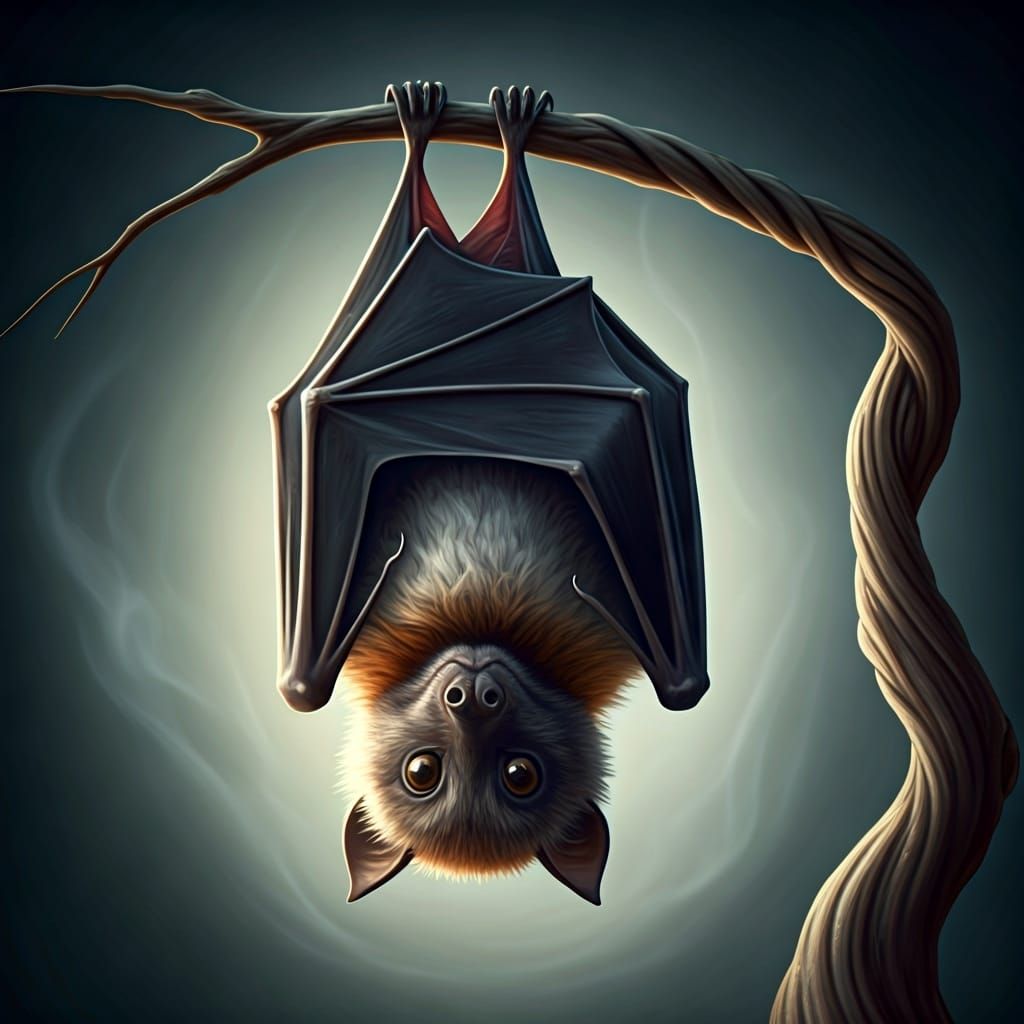 Charming Bat in Misty Forest, Fantasy Illustration