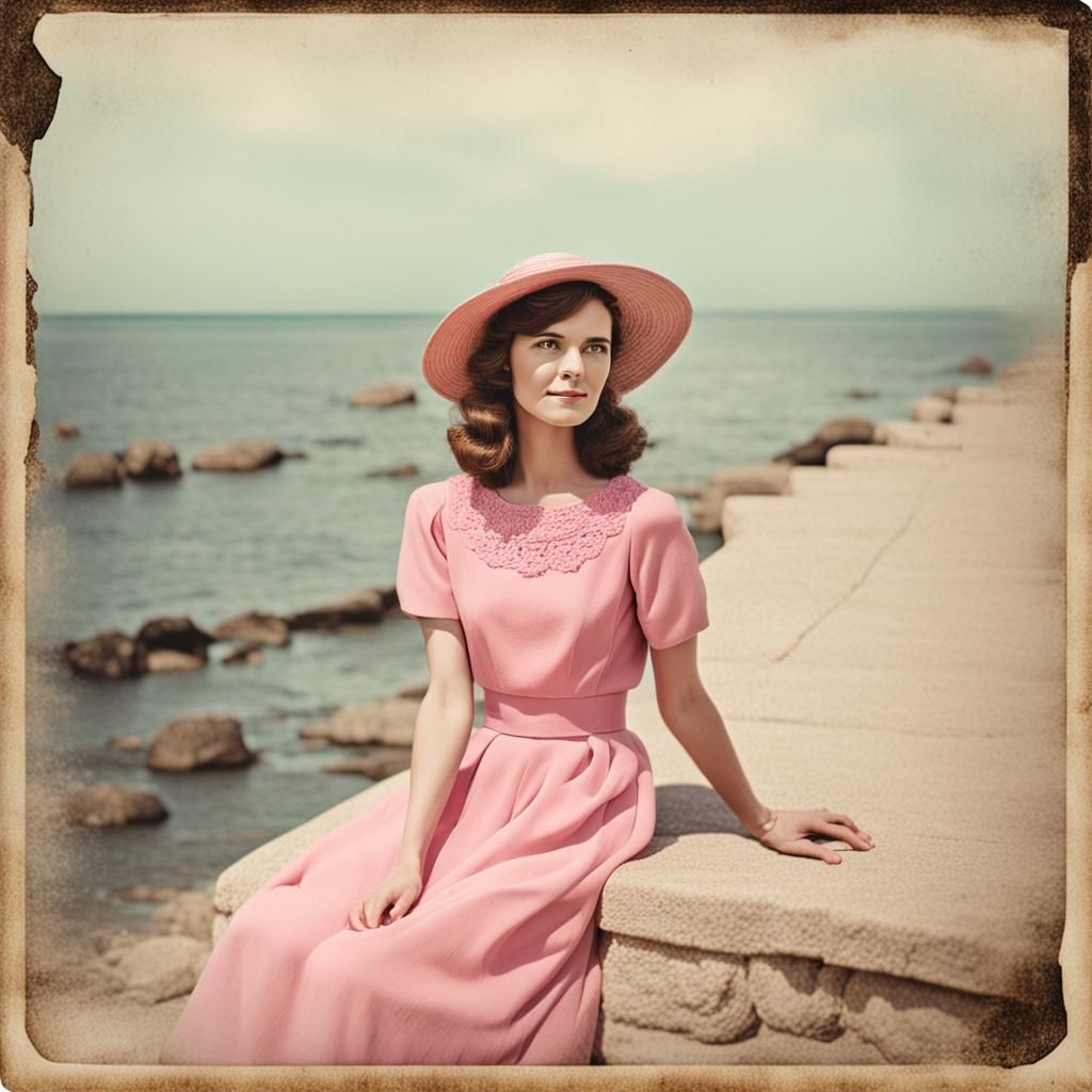 Charismatic Woman in Pink Dress: Vintage Portrait