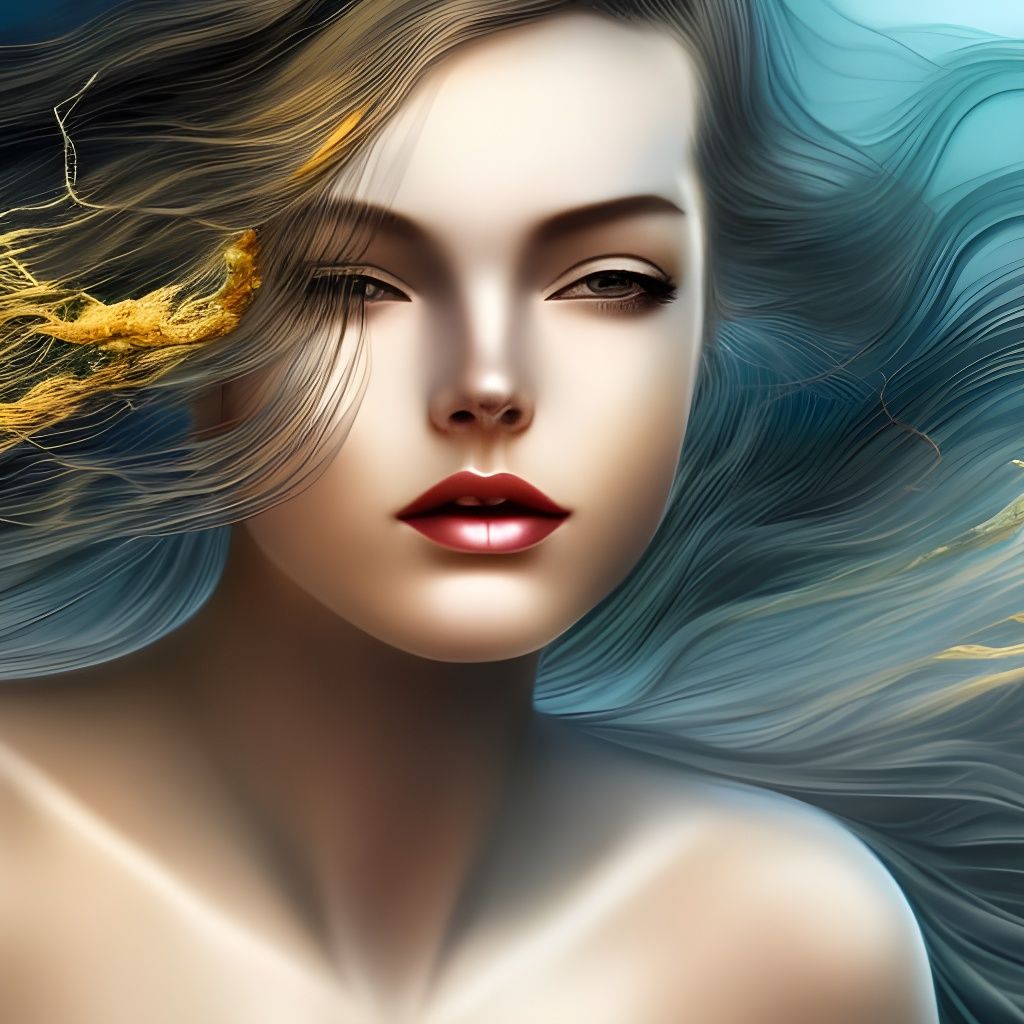 Serene Woman with Golden Aura in Stormy Sea