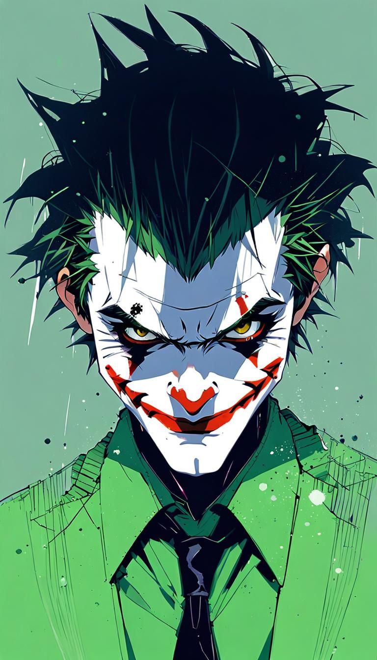 Beautiful mugshot of an(emo punk anime the Joker )ultra detailed anime style