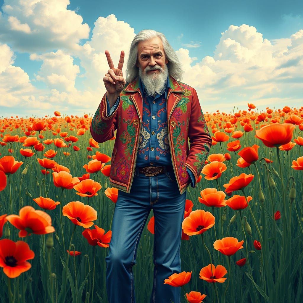 Psychedelic Peace Sign in Poppy Field