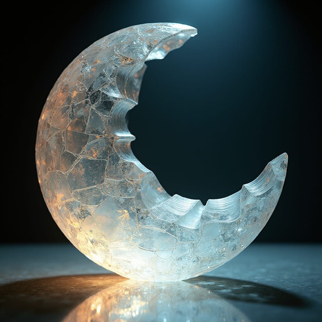Fractured Glass Moon Sculpture in Cinematic Lighting