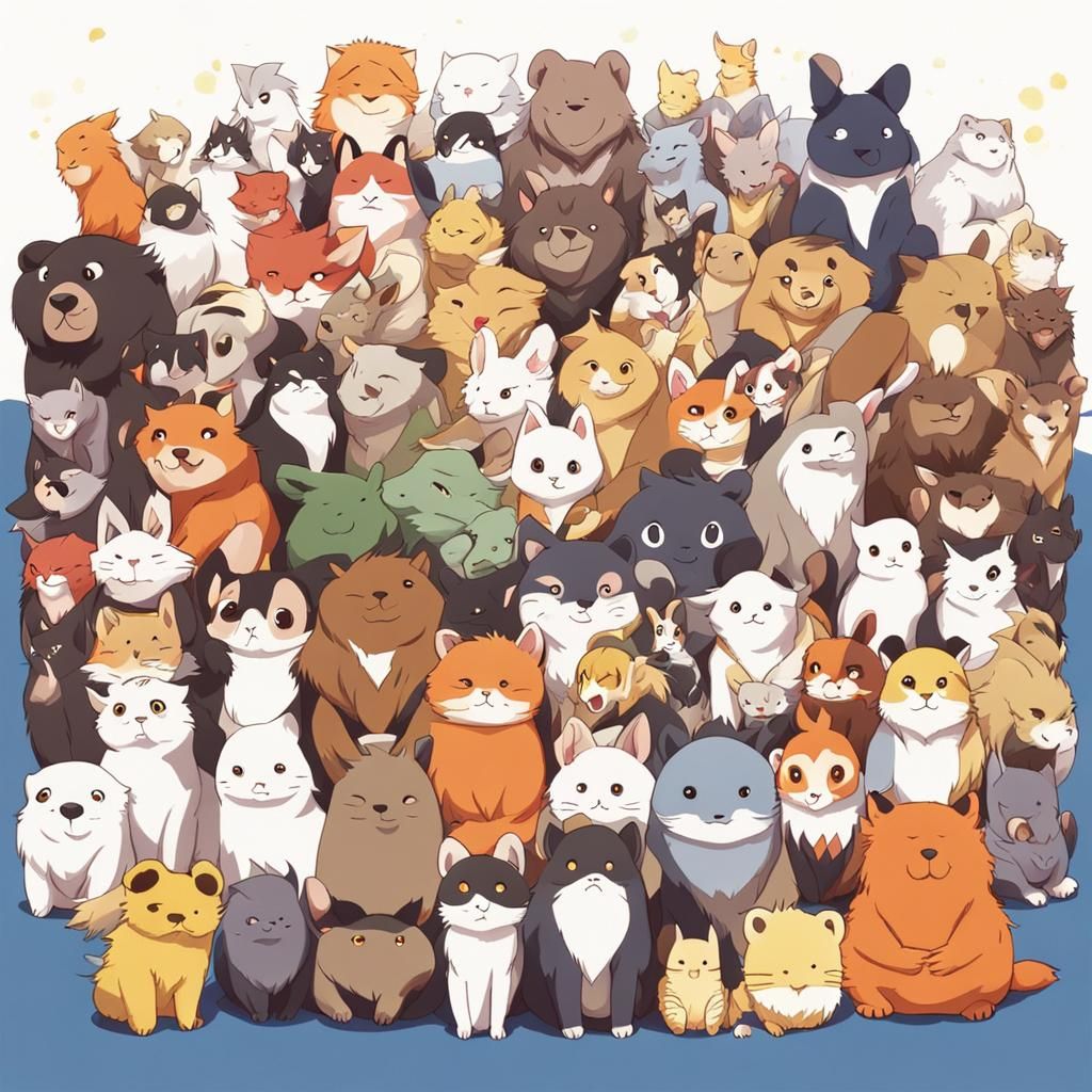 Harmonious Animal Gathering in Anime Style