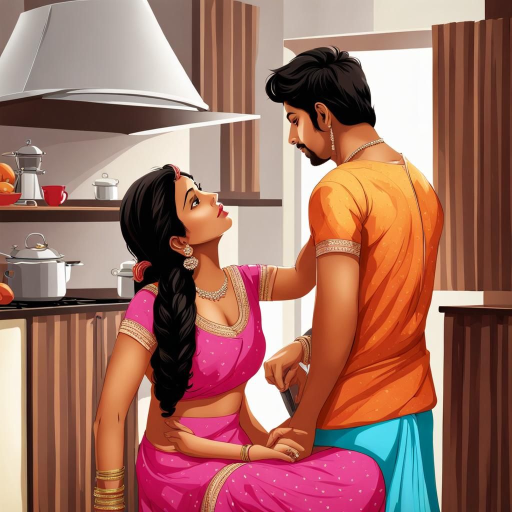 Sister Kissing Brother in Kitchen