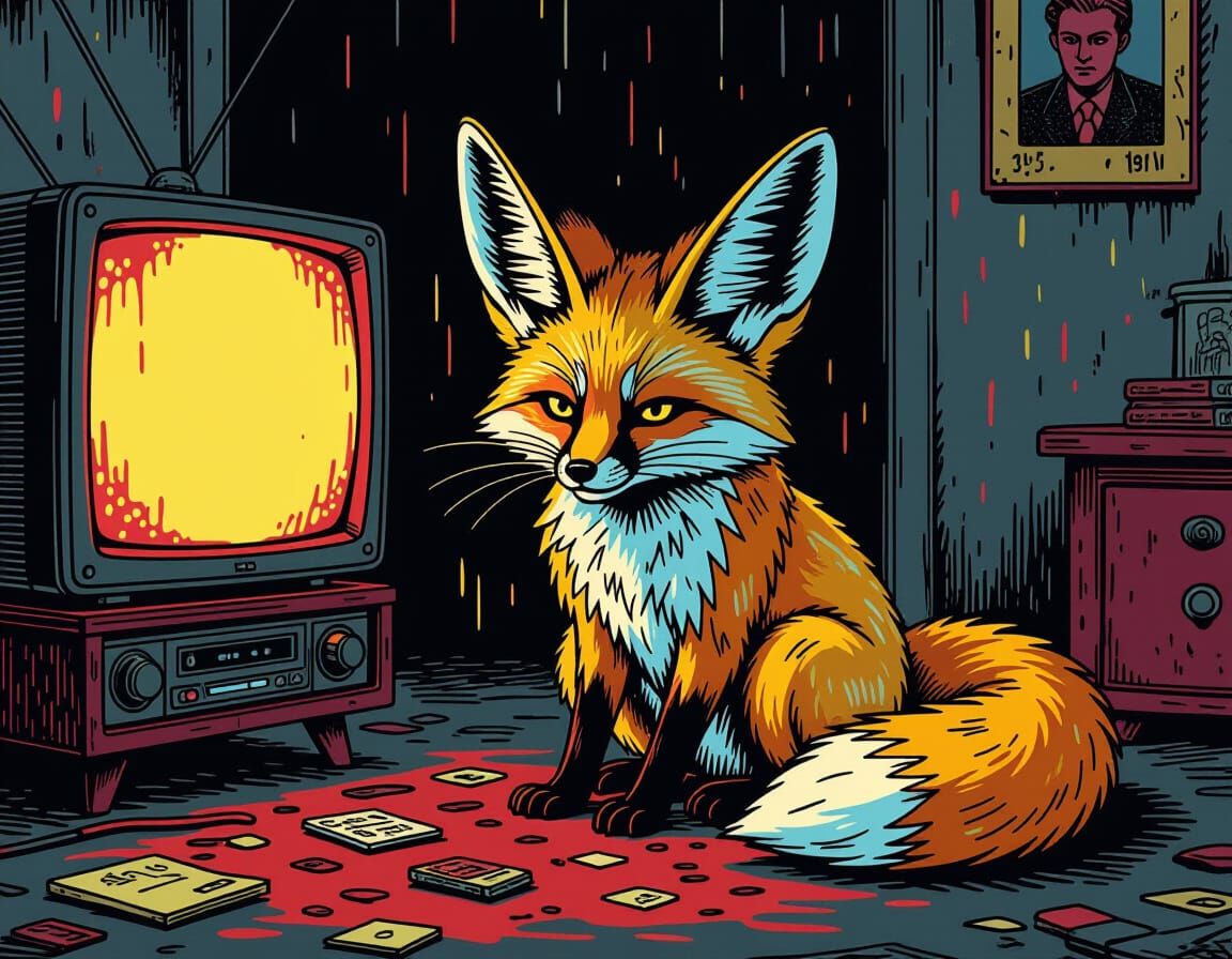 Fennec Fox Comic Style: Withdrawal in Grimy Apartment