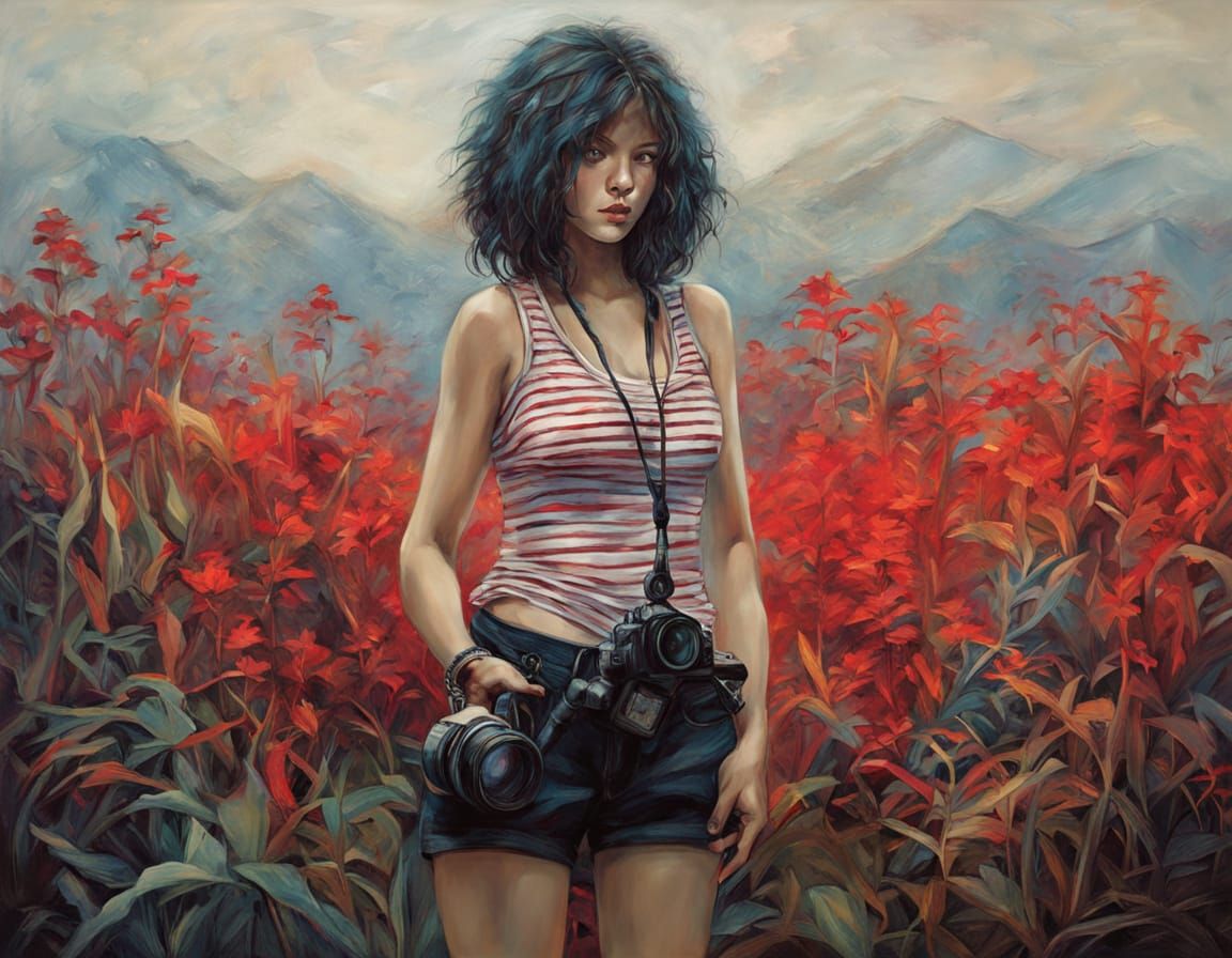 Encaustic Woman Captured in a Moment of Creative Serenity