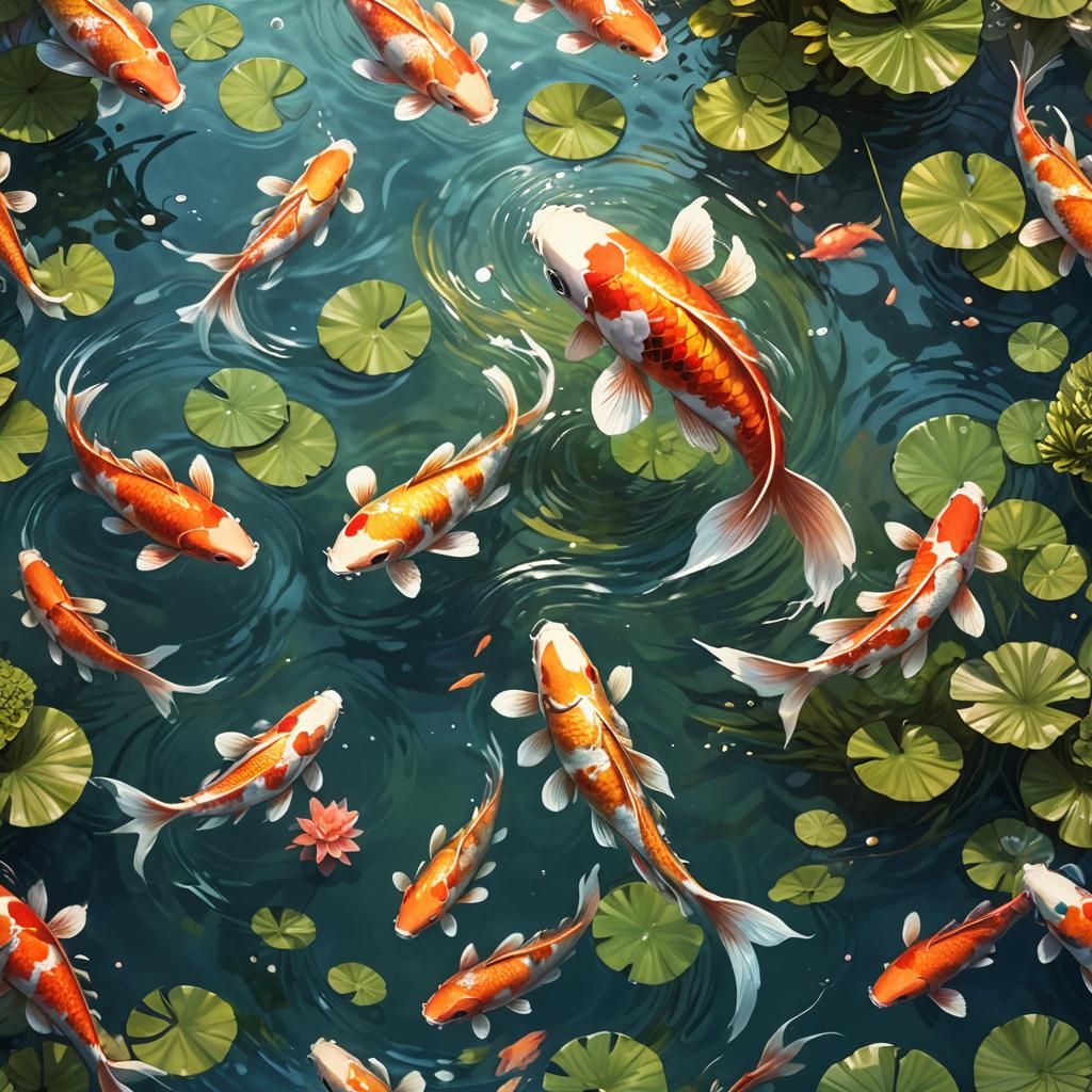 Koi Fish Glimmering in Sunlight: Hyperrealistic Concept Art
