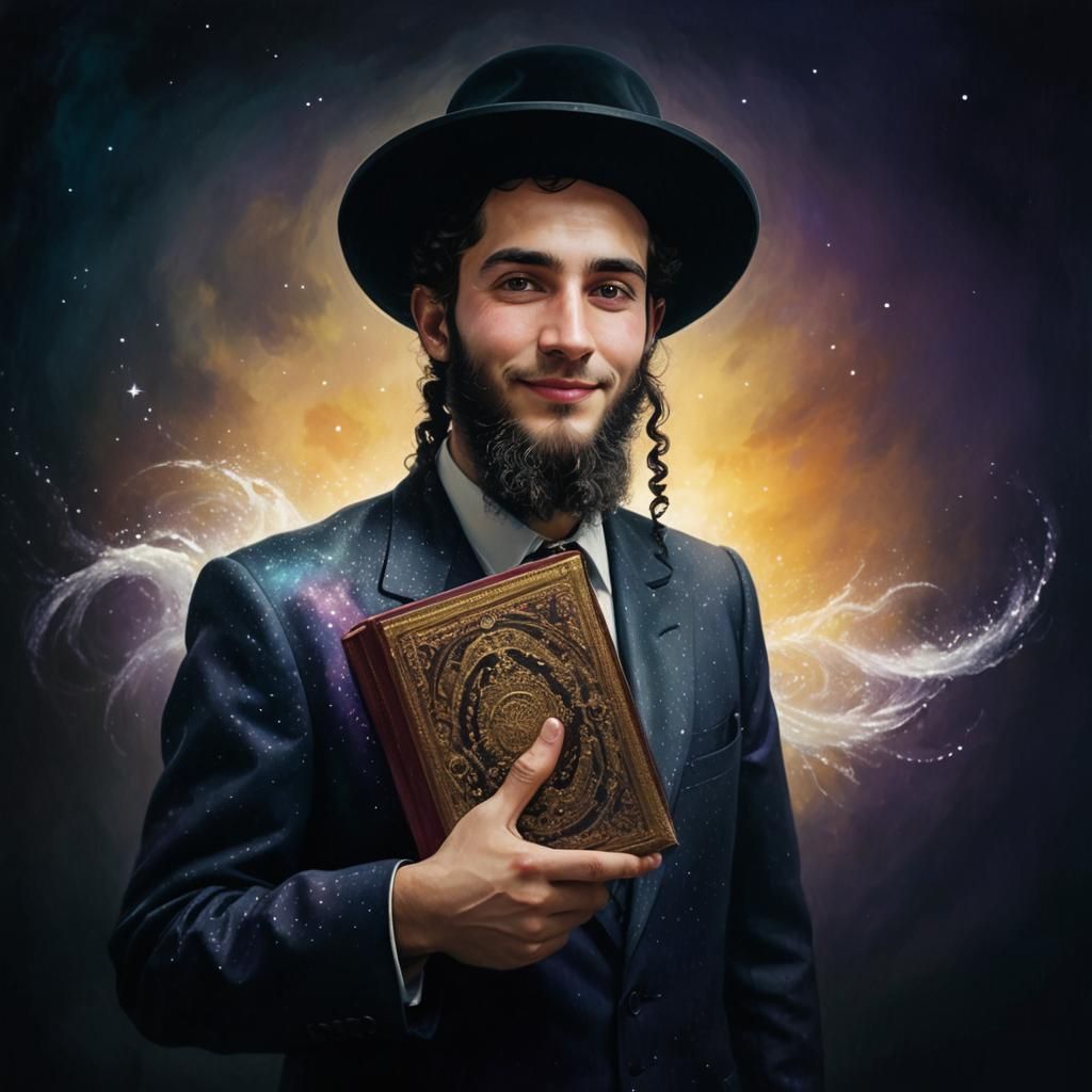 Mystical Portrait of Ultra-Orthodox Man in Vibrant Oil Paint...
