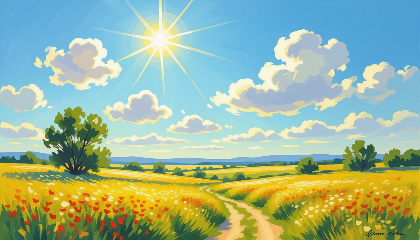 Sunny Landscape in Vibrant Impressionistic Style