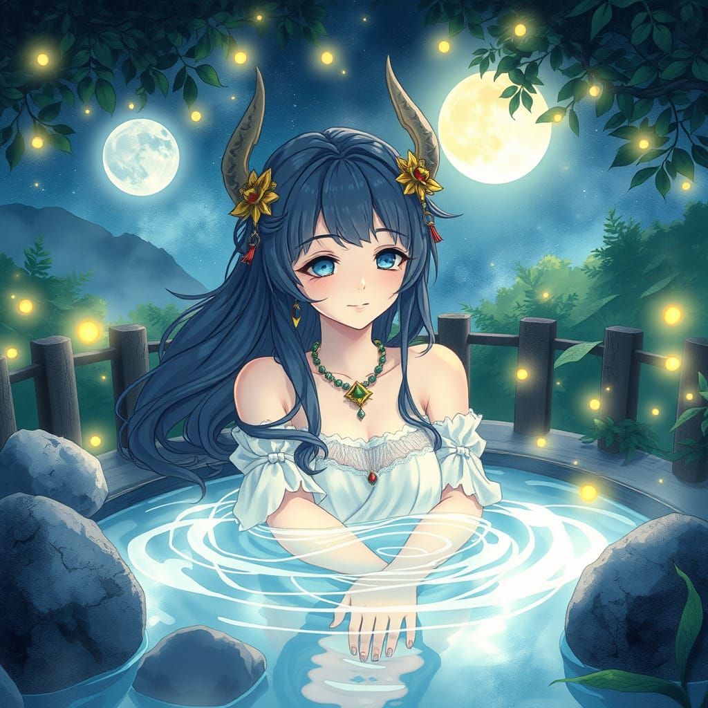 Night Goddess in Serene Onsen, Anime Style