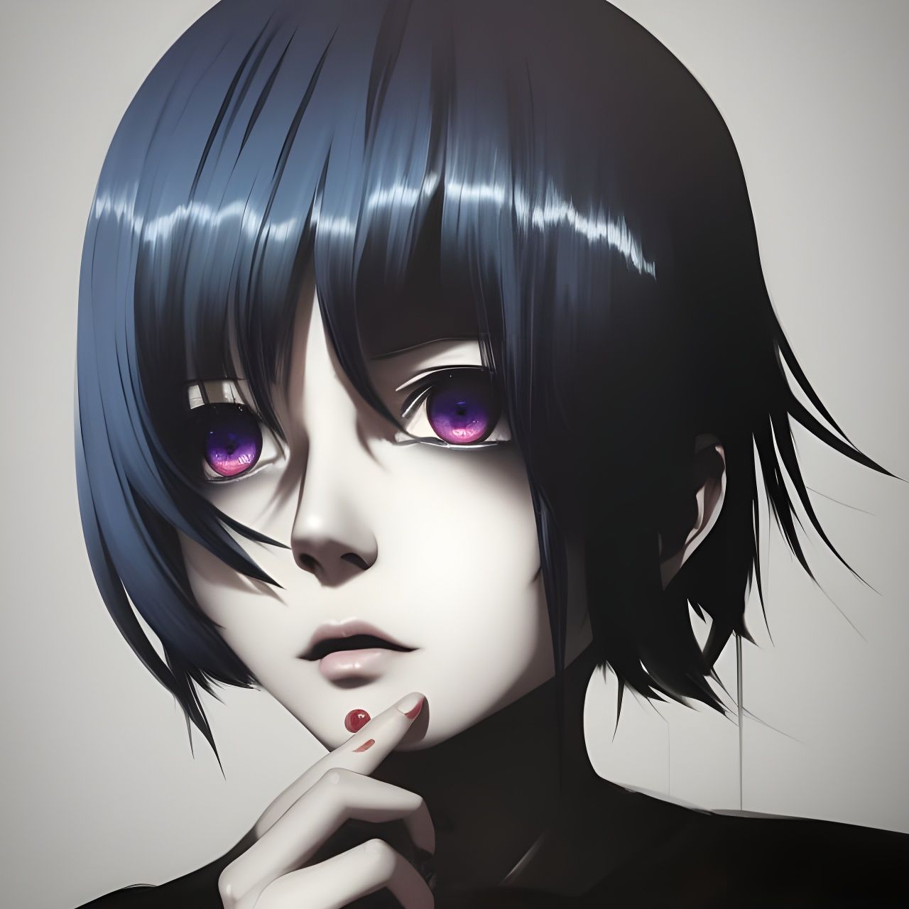 Sad Yandere Portrait in Anime Cel Style