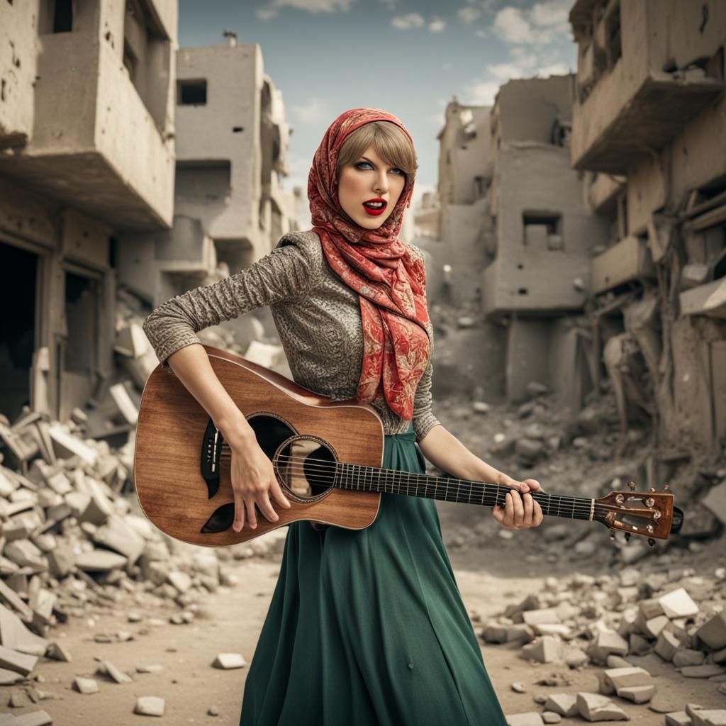 Hyperrealistic Taylor Swift Image in War Setting