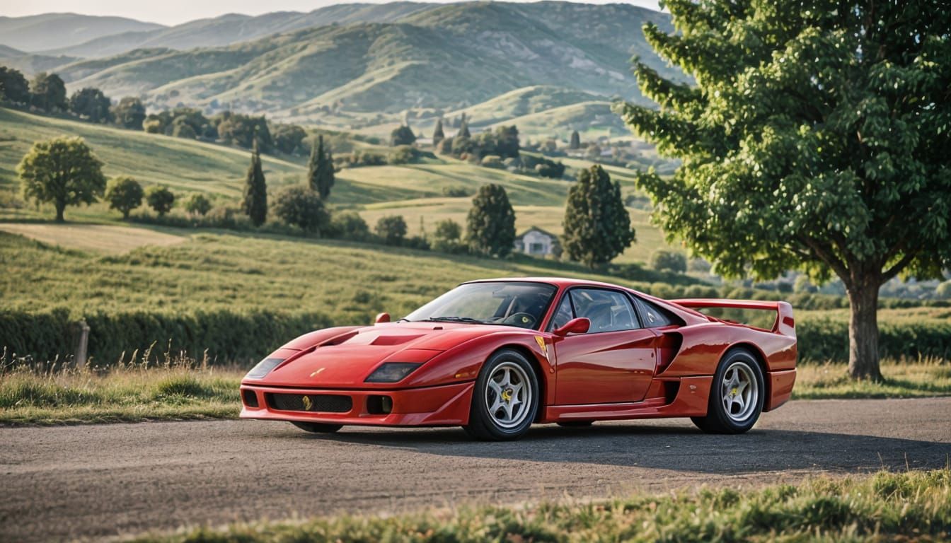 Red Ferrari F40 Races Through Countryside