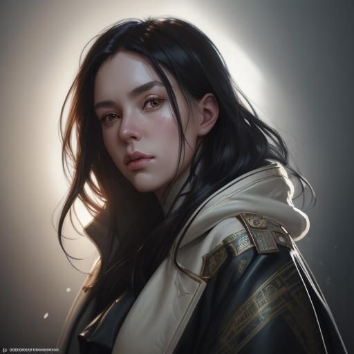 Woman in Oversized Coat: Hyperdetailed Digital Portrait