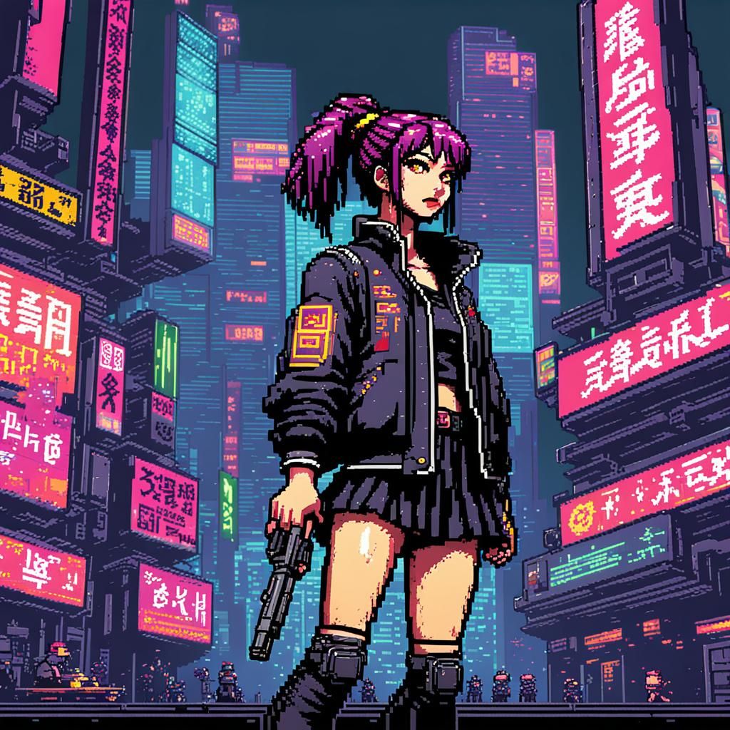 80s JRPG Pixel Art: Cyberpunk Hero