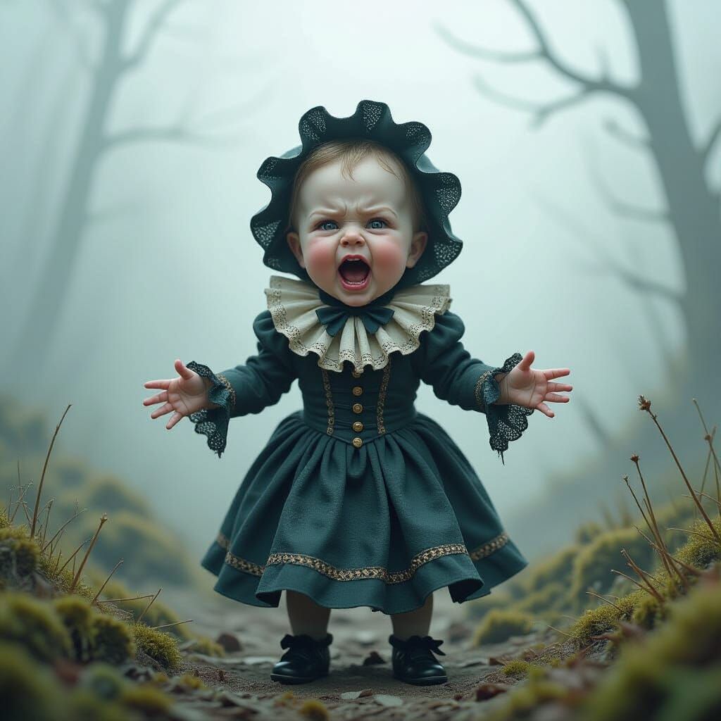 Eerie Banshee Baby in Victorian Dress, Fantasy Art