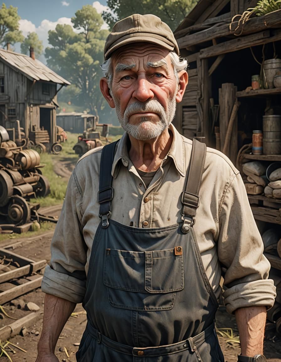 Grumpy Old Farmer in Underground Comix Style