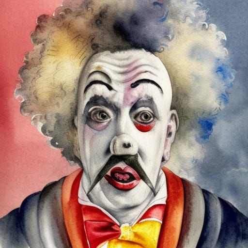 Sad Clown Portrait in Watercolor Impasto Style