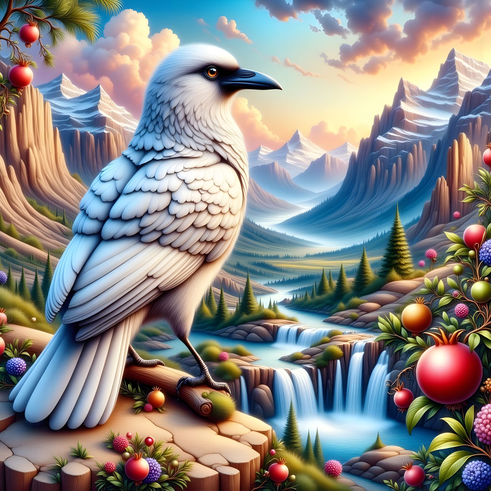 Albino Raven with Pomegranate Branch Oil Painting