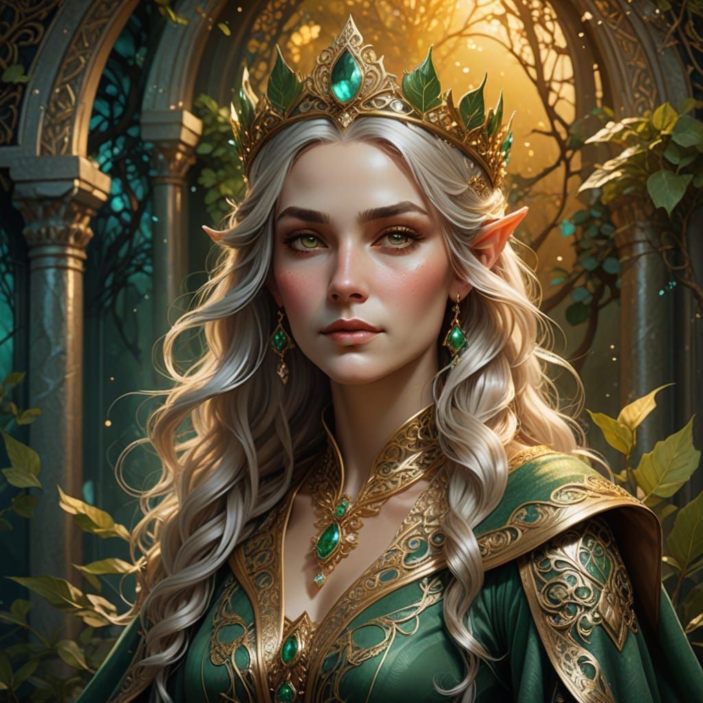 Elegant Elf Queen Reigns in Majestic Grandeur