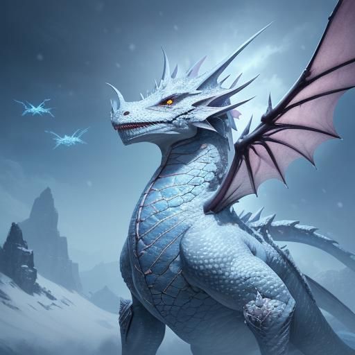 Hyperrealistic Snow Leopard Dragon in Colorful Sky