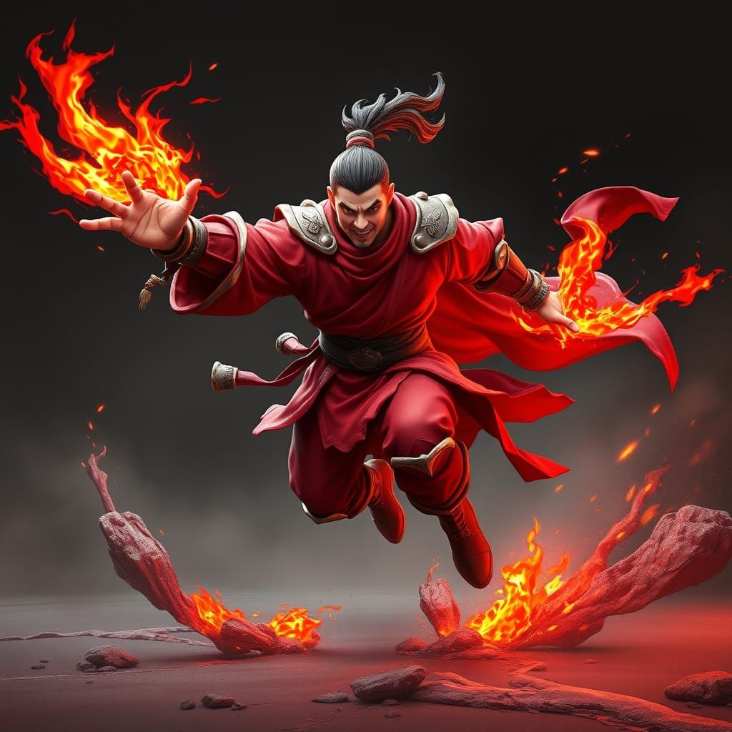 Cyberpunk Warrior Unleashes Fiery Fury in Crimson Slam