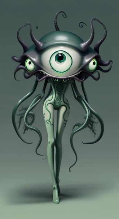 Green Eldritch Girl Abomination with Tentacles