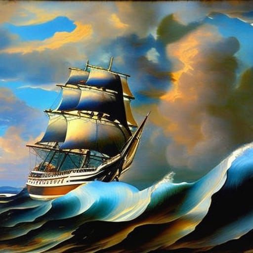Clipper Ship in Stormy Seas: Holographic Seascape