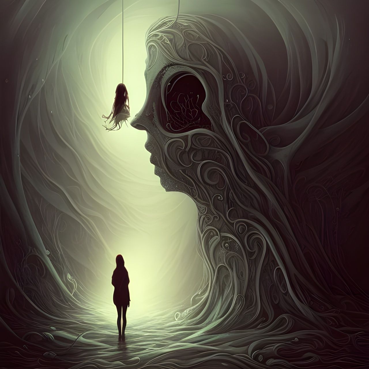 Depression: A Dark, Detailed Digital Illustration