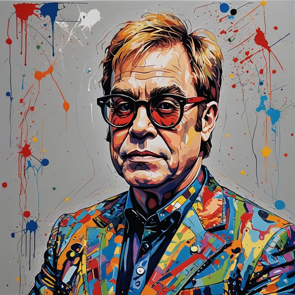 Elton John in the style of Jamie Hewlet