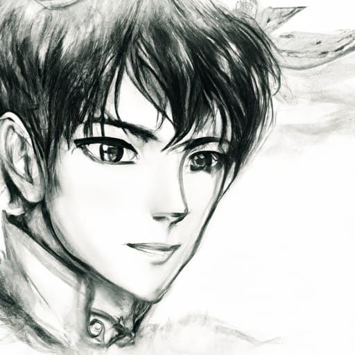 Fantasy Asian Anime Boy Portrait in Chinese Charcoal Style