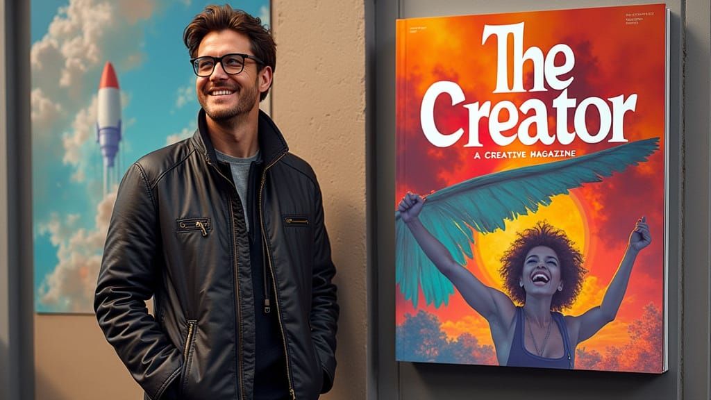 Artist on Magazine Cover with Vibrant Artwork