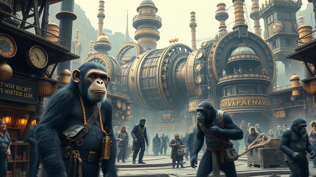 Steampunk City of Intelligent Apes