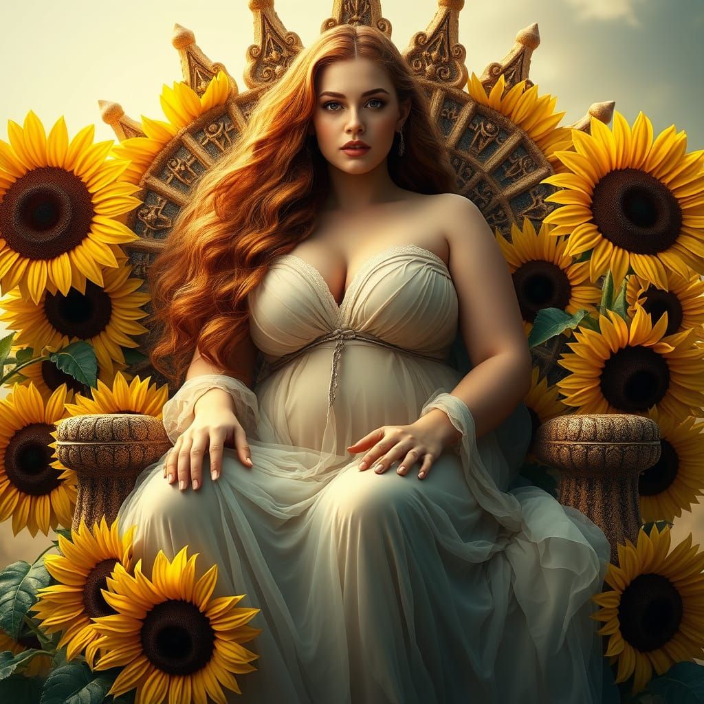 Surreal Goddess of Abundance in Sunflower Throne