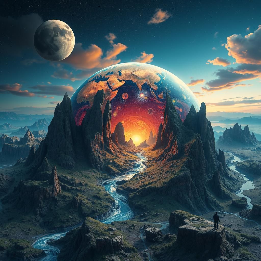 Exotic Alien Landscape in Mosaic Style