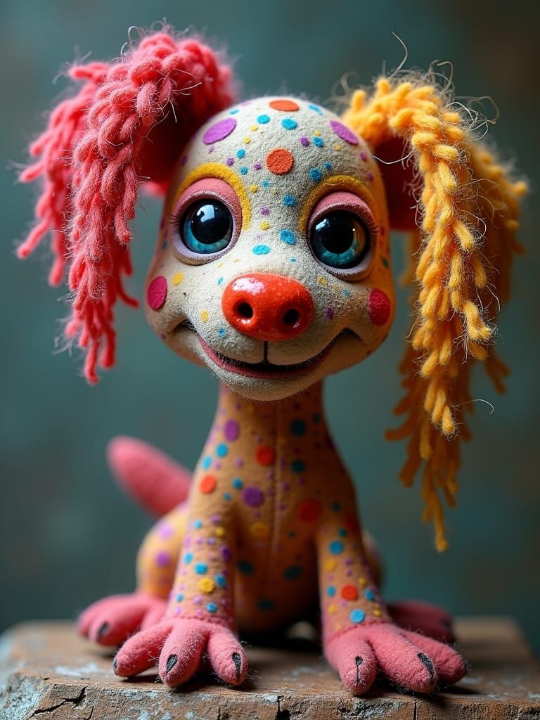 Detailed Needle Felted Patchwork Dog Art