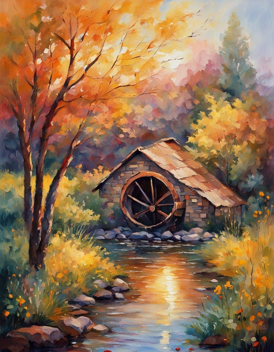 Warm Water Wheel Scene in Greek Setting