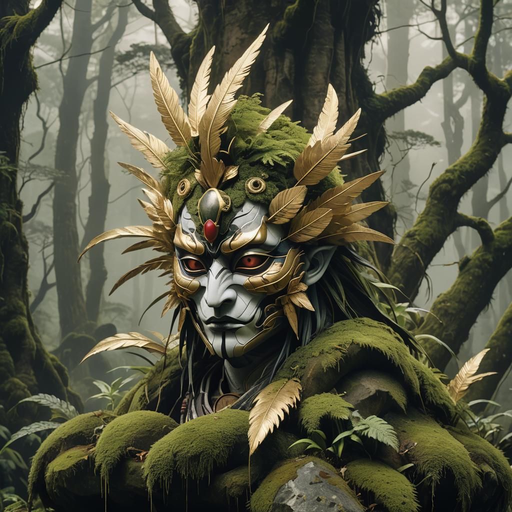 Yatagarasu Mask Concept Art in Misty Forest