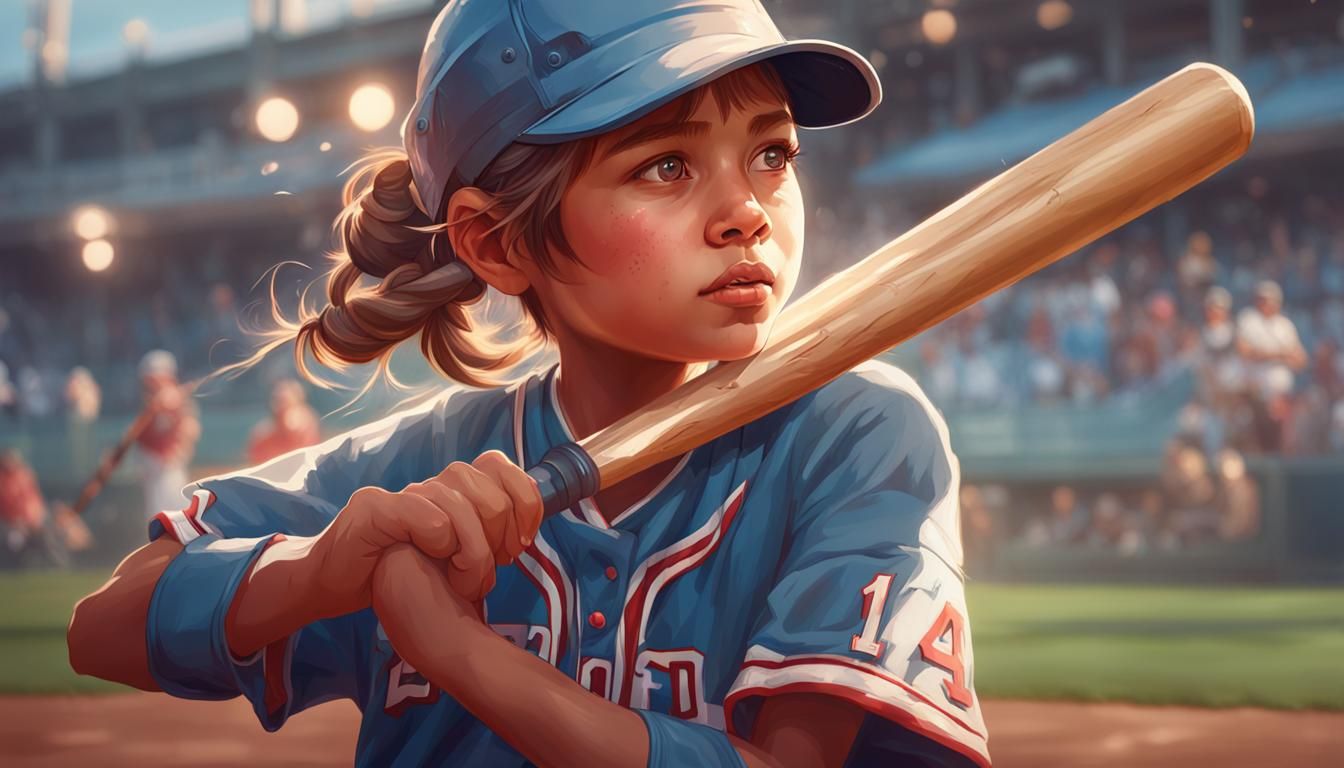 Young Girl Baseball Portrait in Art Nouveau Style