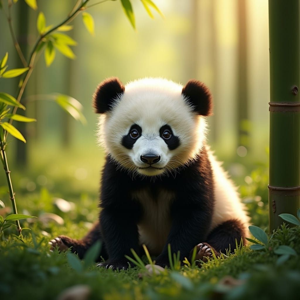 Charming Baby Panda in Lush Bamboo Forest
