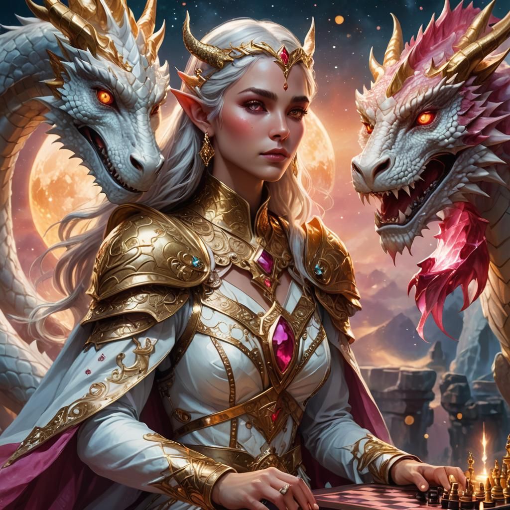 Elf Goddess and Moon Dragon in Magic Realism