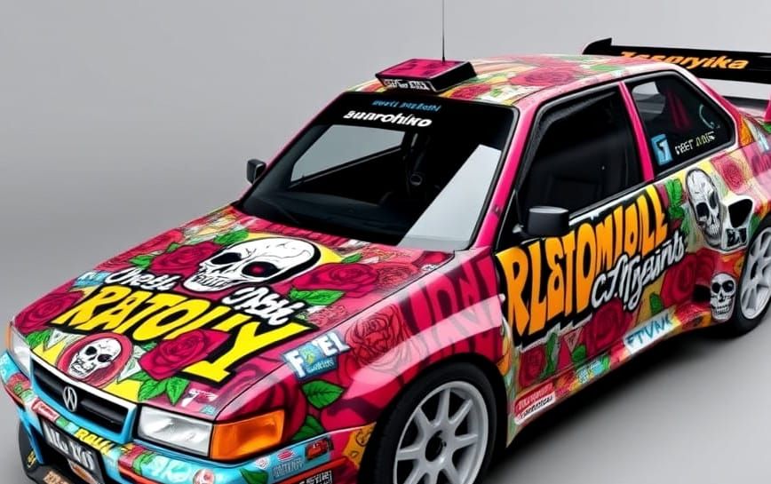 Rally car wrapped in "I wanna stay alive with you" artwork