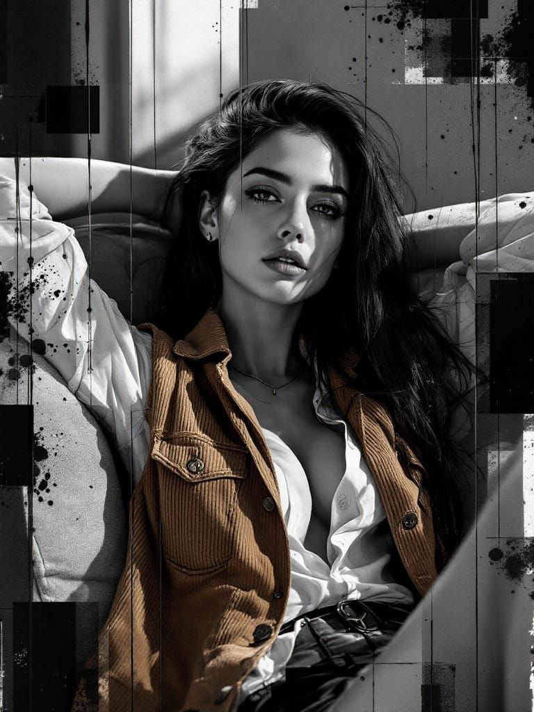 Woman on Sofa in Abstract Expressionist Style