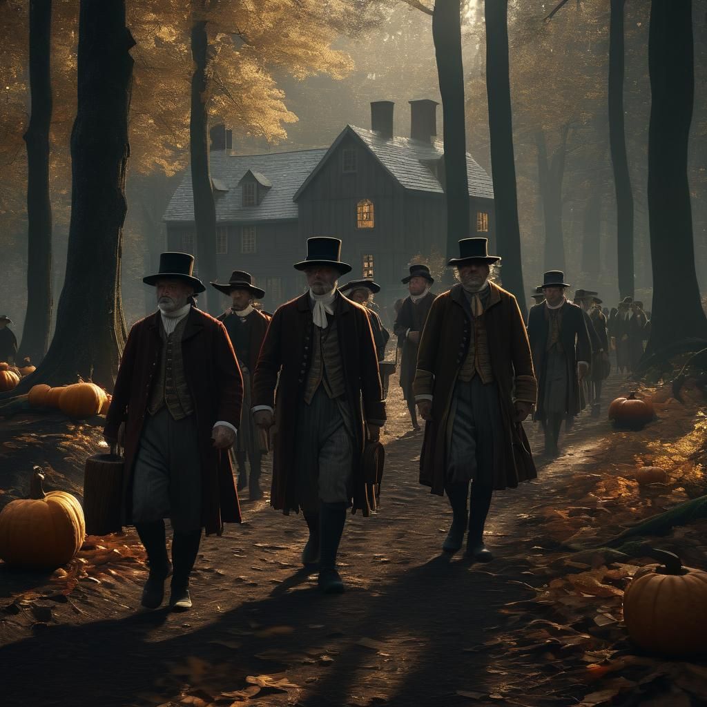 Colonial American Quakers in Autumnal Forest