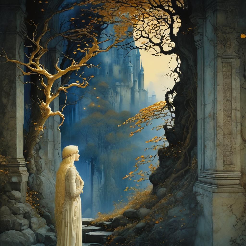 Fantasy Art: Girl with Antlers in Autumn Woods