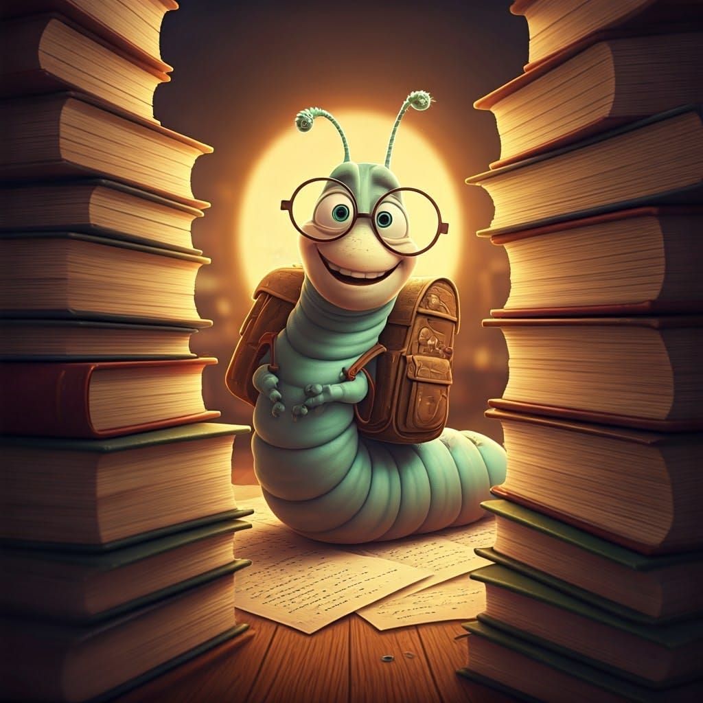 Bookworm in Library Nook as Pixar Animation