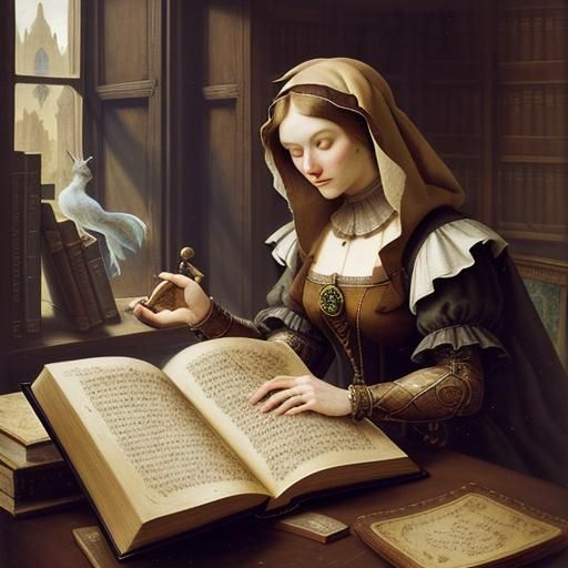 Squirrel Librarian in Mystical Library: Surreal Ink Illustra...