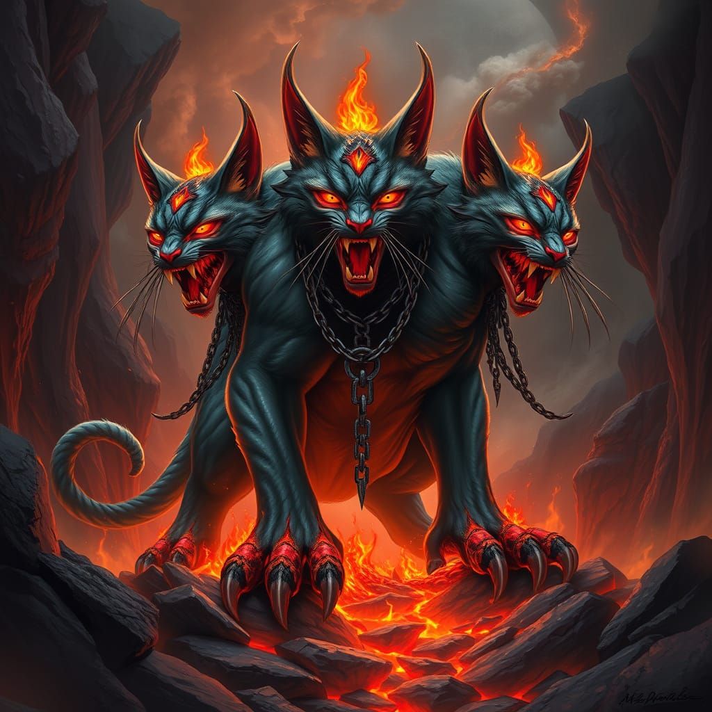 Mythical Three-Headed Cat of the Abyss