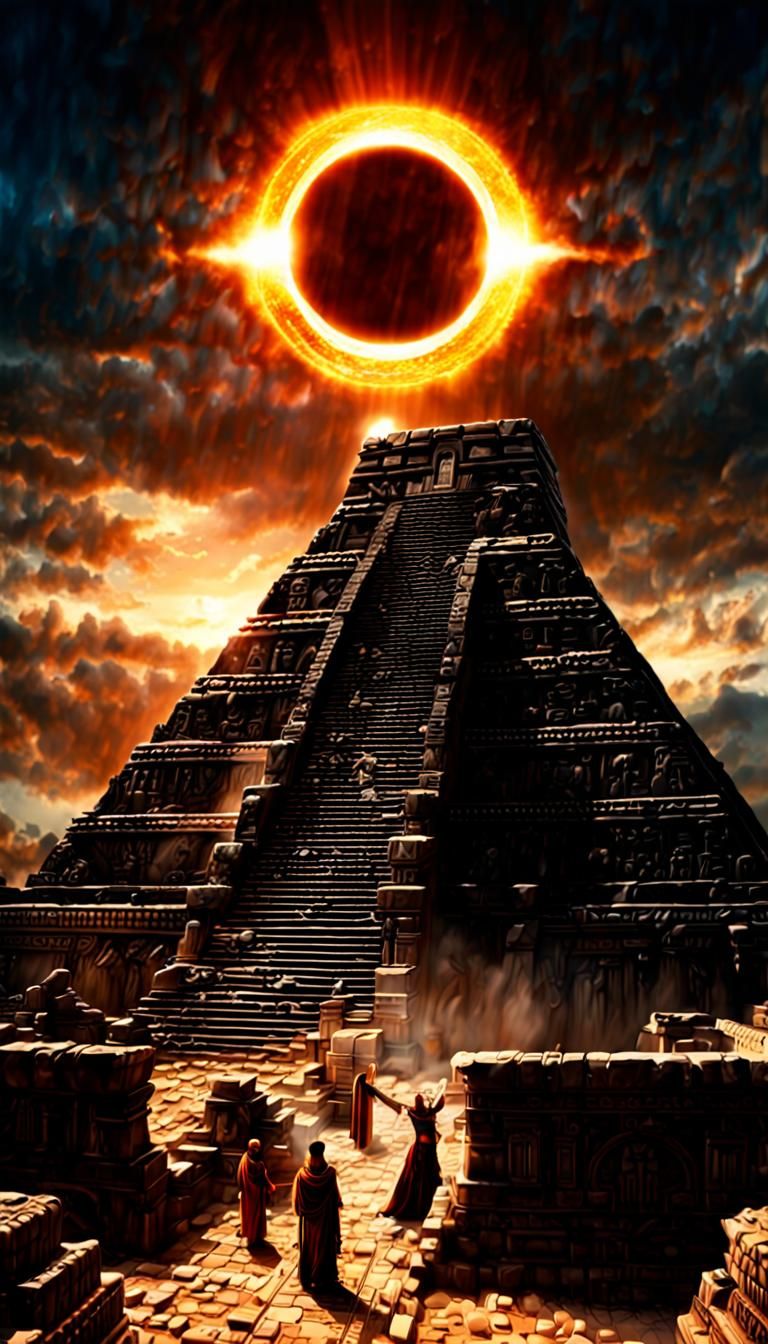 Aztec Priest During Sacrifice at Temple Pyramid