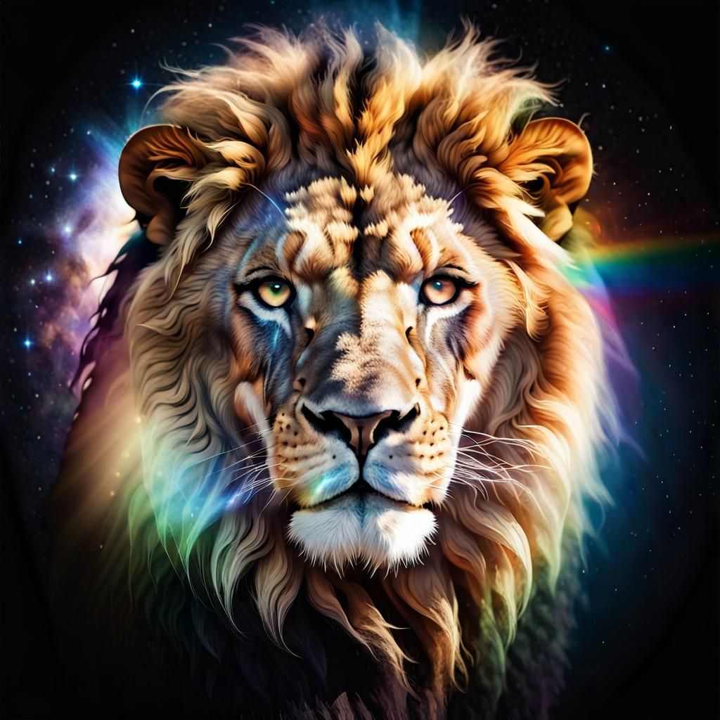 Lion Head Double Exposure with Rainbow Prism